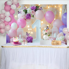 Lofaris Rosa Lila Ballons Blumen 1. Geburtstag Fotohintergrund Schmetterlinge Mädchen