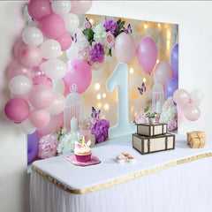 Lofaris Rosa Lila Ballons Blumen 1. Geburtstag Fotohintergrund Schmetterlinge Mädchen