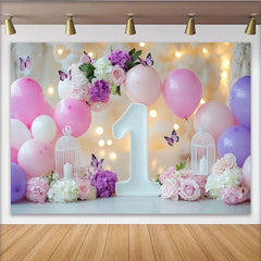 Lofaris Rosa Lila Ballons Blumen 1. Geburtstag Fotohintergrund Schmetterlinge Mädchen