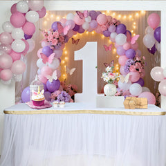 Lofaris Rosa Lila Weiß Ballons Schmetterling Blumen 1. Geburtstag Fotohintergrund
