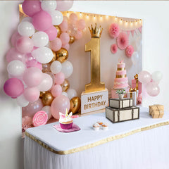 Lofaris Elegant Rosa Gold 1. Geburtstag Fotohintergrund Gekrönte Nummer Eins Ballons