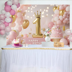 Lofaris Rosa Gold Prinzessin 1. Geburtstag Fotohintergrund Krone Nummer 1 Kuchen