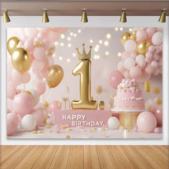 Lofaris Rosa Gold Prinzessin 1. Geburtstag Fotohintergrund Krone Nummer 1 Kuchen