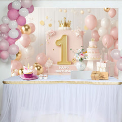 Lofaris Rosa Gold 1. Geburtstag Fotohintergrund Gold Nummer Eins Krone Ballons Mädchen
