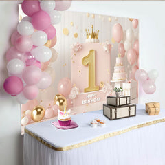 Lofaris Rosa Gold 1. Geburtstag Fotohintergrund Gold Nummer Eins Krone Ballons Mädchen