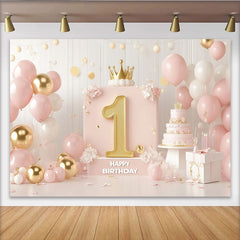Lofaris Rosa Gold 1. Geburtstag Fotohintergrund Gold Nummer Eins Krone Ballons Mädchen