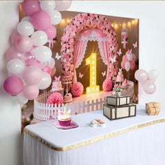 Lofaris Rosa Blumenbogen Schmetterling 1. Geburtstag Fotohintergrund Mädchen Party