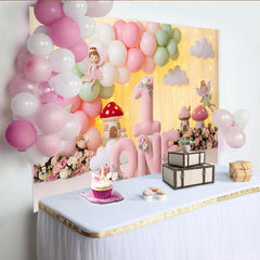 Lofaris Rosa Minzgrün Feengarten 1. Geburtstag Fotohintergrund Pilze Ballons Deko