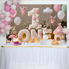 Lofaris Rosa Weiß ONE 1. Geburtstag Fotohintergrund Feengarten Ballons Pilze Deko