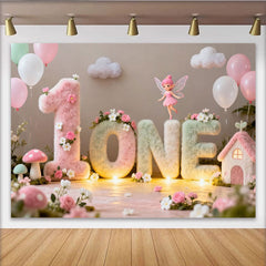 Lofaris Feengarten 1. Geburtstag Fotohintergrund Pastell ONE Buchstaben Blumen Ballons