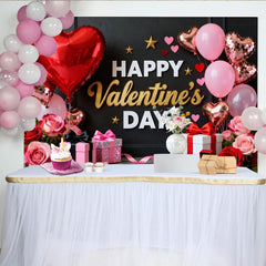 Lofaris Schwarz Gold Valentinstag Fotohintergrund Rot Rosa Herzen Rosen Geschenke Deko