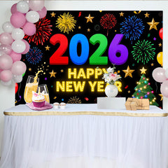 Lofaris Lebendiges 2026 Neujahr Fotohintergrund Champagner Sterne Ballons Silvester Deko