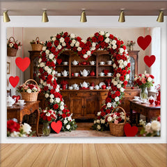Lofaris Rot Weiße Rosen Herz Blumenbogen Fotohintergrund Romantischer Valentinstag Hochzeit