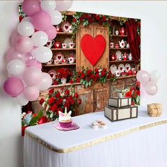 Lofaris Rote Rosen Herzen Rustikaler Schrank Fotohintergrund Vintage Valentinstag Deko