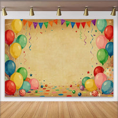Lofaris Bunte Ballons Wimpelketten Fotohintergrund Vintage Braunes Konfetti Geburtstag