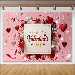 Lofaris Rosa Valentinstag Fotohintergrund Rot Silberne Herzen Geschenkboxen Bänder Deko