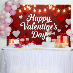 Lofaris Romantisch Roter Valentinstag Fotohintergrund Herzen Lichterkette Geschenkboxen Deko