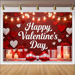 Lofaris Romantisch Roter Valentinstag Fotohintergrund Herzen Lichterkette Geschenkboxen Deko