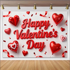 Lofaris Roter 3D Valentinstag Fotohintergrund Herzen Ballons Konfetti Romantische Feier Deko
