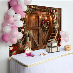 Lofaris Rot Weiße Rosen Herzkranz Holztür Fotohintergrund Valentinstag Hochzeit Jahrestag