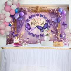 Lofaris Lila Schmetterling Happy Geburtstag Fotohintergrund Rosen Lavendel Ballons Deko