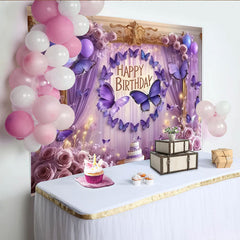 Lofaris Lila Schmetterling Happy Geburtstag Fotohintergrund Rosen Lavendel Ballons Deko