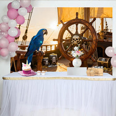 Lofaris Piratenschiff Steuerrad Totenkopf Papagei Schatzkiste Partyhintergrund, für Kindergeburtstage Abenteuerpartys