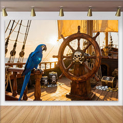 Lofaris Piratenschiff Steuerrad Totenkopf Papagei Schatzkiste Partyhintergrund, für Kindergeburtstage Abenteuerpartys