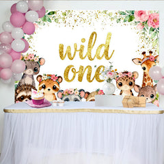 Lofaris Niedlicher Wild-One-Geburtstagshintergrund, Aquarell-Waldtiere und Blumen, für den ersten Geburtstag