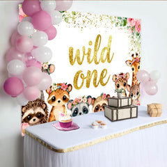 Lofaris Niedlicher Wild-One-Geburtstagshintergrund, Aquarell-Waldtiere und Blumen, für den ersten Geburtstag