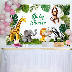 Lofaris Niedlicher Safari-Babyparty-Hintergrund mit Dschungeltieren, grünen Blättern und Blumen, für Jungen und Mädchen