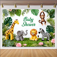 Lofaris Niedlicher Safari-Babyparty-Hintergrund mit Dschungeltieren, grünen Blättern und Blumen, für Jungen und Mädchen