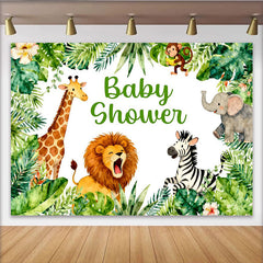 Lofaris Aquarell-Dschungeltiere-Babyparty-Hintergrund, grüne tropische Blätter für Jungen Mädchen, Fotokulisse Neugeborene