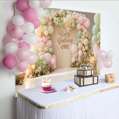 Lofaris Pastellfarbener 1. Geburtstag Hintergrund mit Luftballons und Blumen für Baby Mädchen, süße Fotowand für Fotoshooting