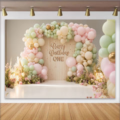 Lofaris Pastellfarbener 1. Geburtstag Hintergrund mit Luftballons und Blumen für Baby Mädchen, süße Fotowand für Fotoshooting