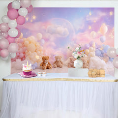 Lofaris Pastell Babyfotohintergrund mit Teddybären Luftballons und Sternen, zauberhafte Kulisse für Neugeborenen- und Kinderfotoshooting
