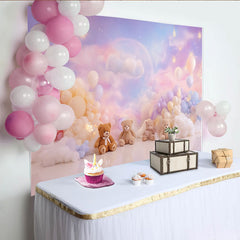Lofaris Pastell Babyfotohintergrund mit Teddybären Luftballons und Sternen, zauberhafte Kulisse für Neugeborenen- und Kinderfotoshooting