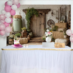 Lofaris Rustikaler Landhaus Hintergrund mit Holztür und Ziegelwand, Vintage Bauernhof Kulisse für Fotoshooting und Dekoration