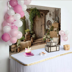 Lofaris Rustikaler Landhaus Hintergrund mit Holztür und Ziegelwand, Vintage Bauernhof Kulisse für Fotoshooting und Dekoration
