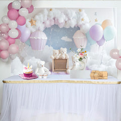 Lofaris Pastellfarbener Heißluftballon 1. Geburtstag Hintergrund mit Wolken und Sternen, süße Teddybär Fotokulisse für Baby-Fotoshooting