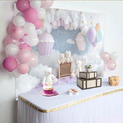Lofaris Pastellfarbener Heißluftballon 1. Geburtstag Hintergrund mit Wolken und Sternen, süße Teddybär Fotokulisse für Baby-Fotoshooting