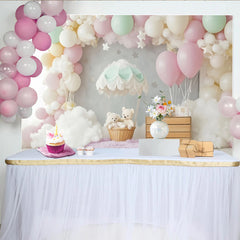 Lofaris Pastellfarbener Heißluftballon Babyparty Hintergrund mit Teddybären, verträumte Fotowand für Fotoshooting und Dekoration