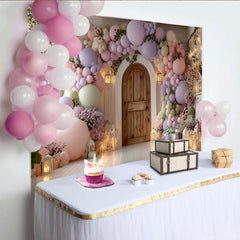 Lofaris Pastellfarbener Ballonbogen Babyparty Hintergrund mit Blumen, verträumte Fotokulisse für Fotoshootings und Feiern