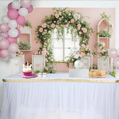 Lofaris Zartrosa Blumenfenster Fotohintergrund mit Rosen und Grün für Porträts, romantische Kulisse für Frühlingsfotoshootings und Events