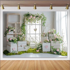 Lofaris Romantischer Blumen Fotohintergrund mit Herzen und Rosen, frühlingshafte Kulisse für Fotoshooting Babyparty und Hochzeit