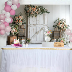 Lofaris Eleganter rustikaler Scheunentor Blumen Hintergrund für Hochzeitsfotografie, Vintage Holzwand Kulisse mit Laternen für Events