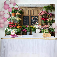Lofaris Frühlingsblumenladen Fotohintergrund mit bunten Tulpen und Rosen, charmante Kulisse für Studiofotografie und Eventdekoration