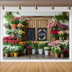 Lofaris Frühlingsblumenladen Fotohintergrund mit bunten Tulpen und Rosen, charmante Kulisse für Studiofotografie und Eventdekoration