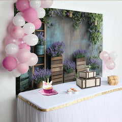 Lofaris Rustikaler Lavendel Fotohintergrund mit Holz und grünen Pflanzen, Vintage Kulisse für professionelle Fotoshootings