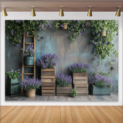 Lofaris Rustikaler Lavendel Fotohintergrund mit Holz und grünen Pflanzen, Vintage Kulisse für professionelle Fotoshootings
